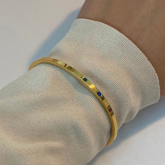 Gold Rainbow Crystal Cuff Bracelet