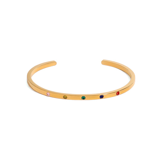 Gold Rainbow Crystal Cuff Bracelet