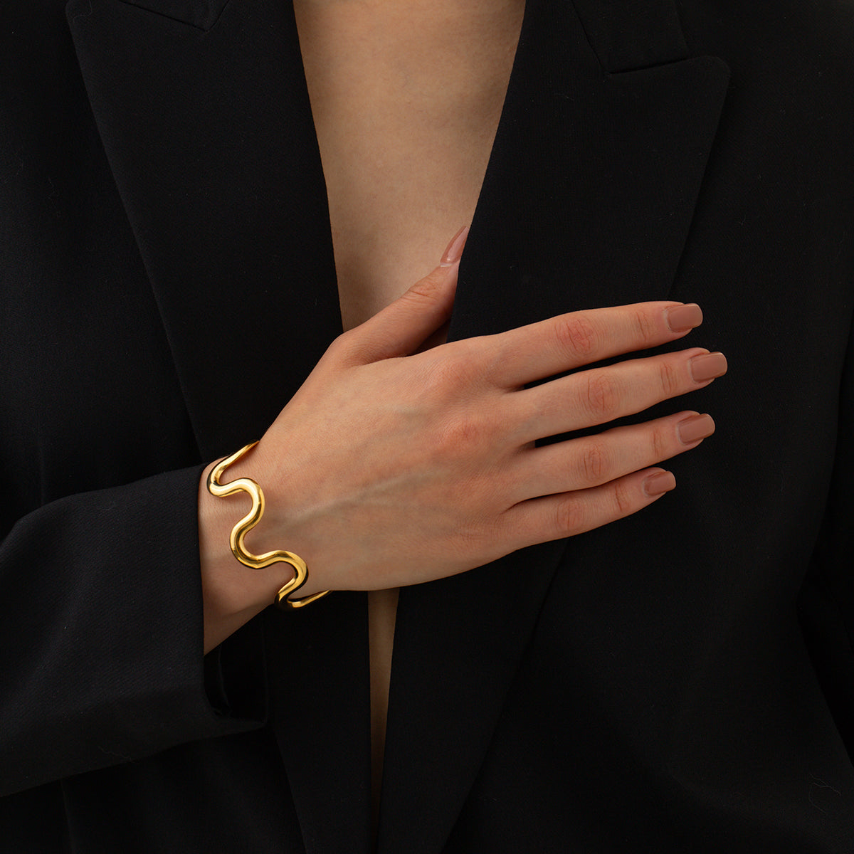 Gold Wavy Cuff Bracelet