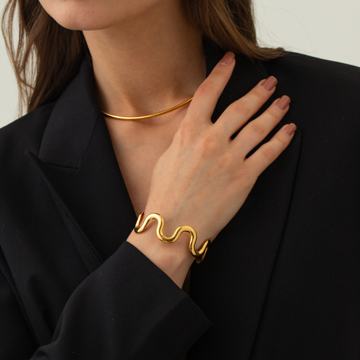 Gold Wavy Cuff Bracelet