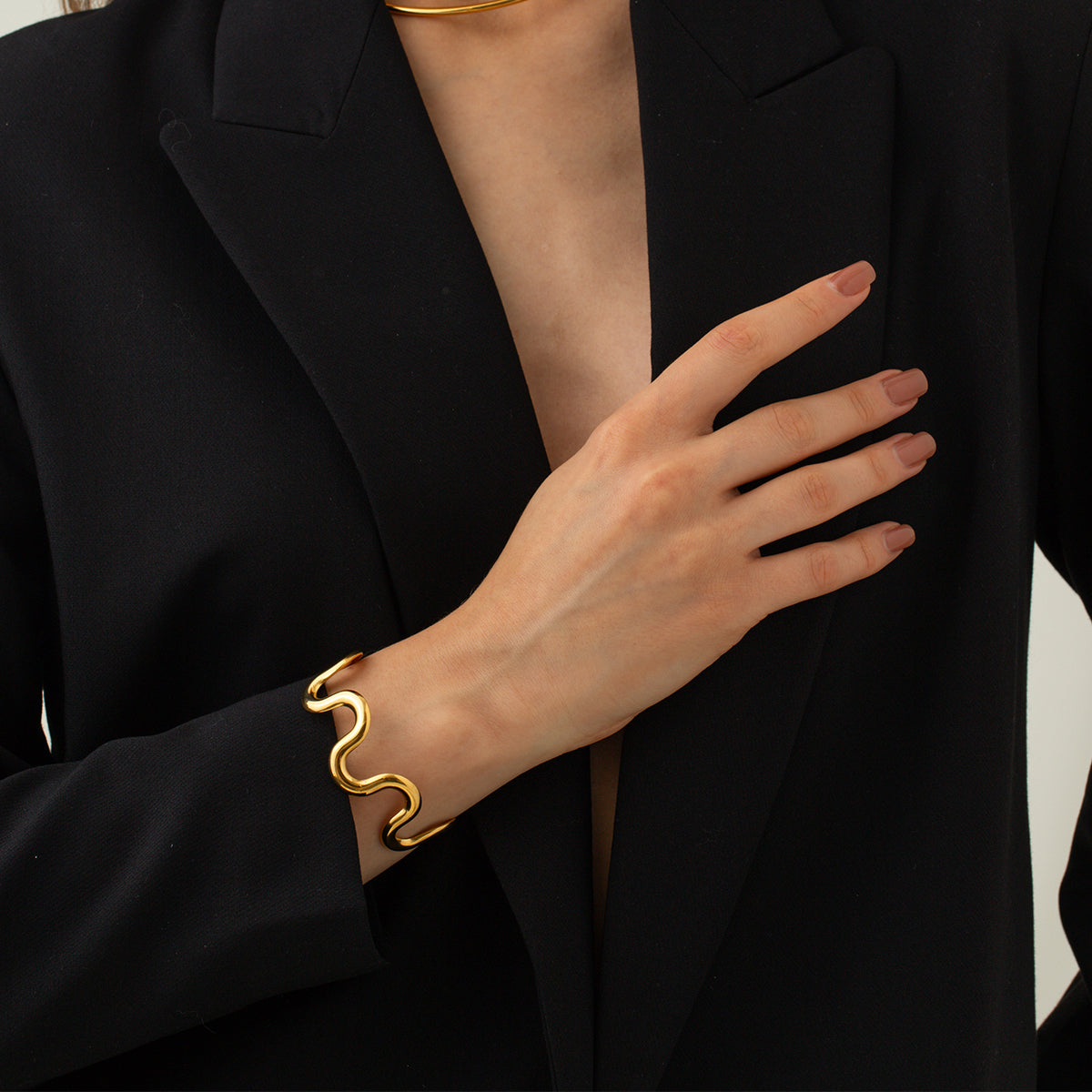 Gold Wavy Cuff Bracelet