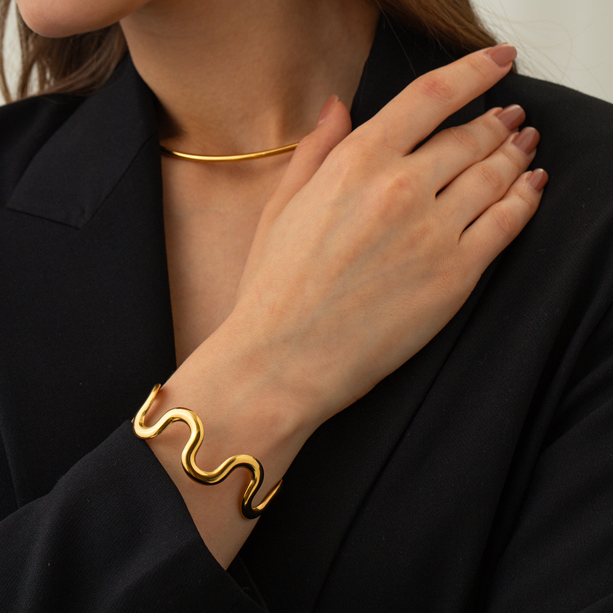 Gold Wavy Cuff Bracelet