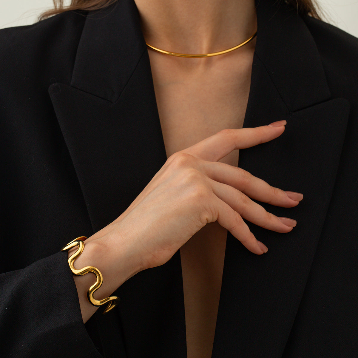 Gold Wavy Cuff Bracelet