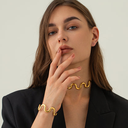 Gold Wavy Cuff Bracelet