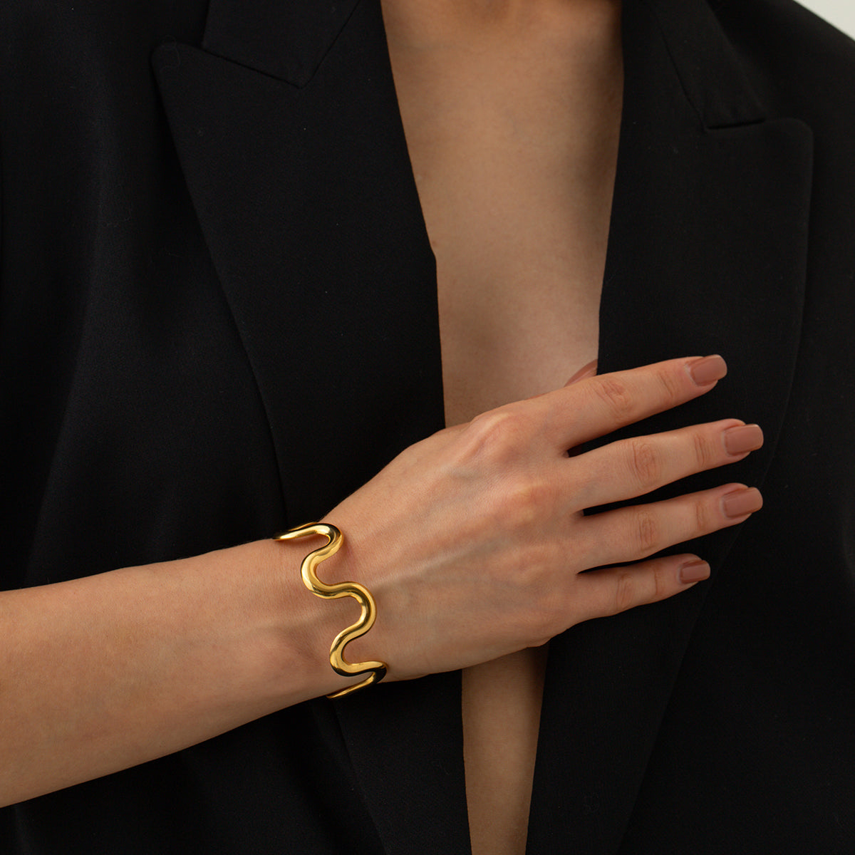 Gold Wavy Cuff Bracelet