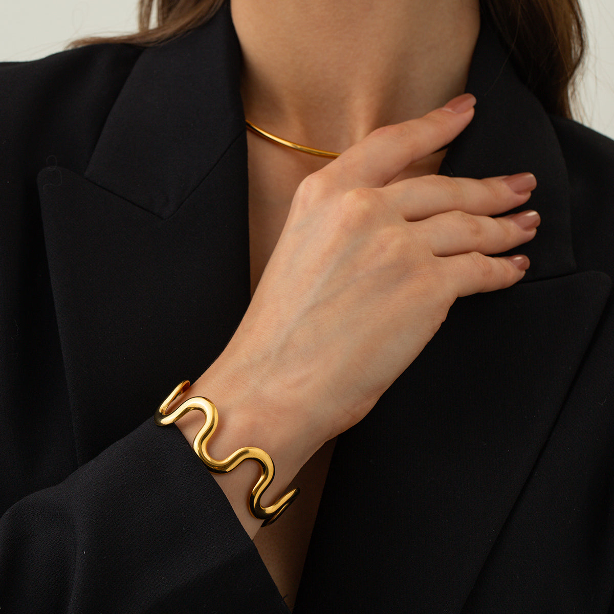 Gold Wavy Cuff Bracelet