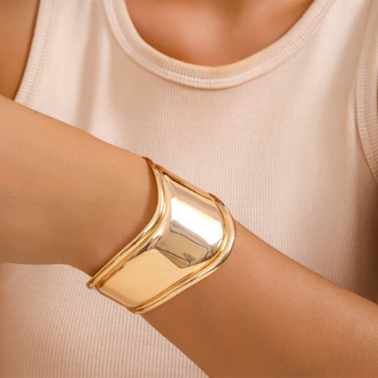 Wide Sculpted Gold Cuff Bracelet