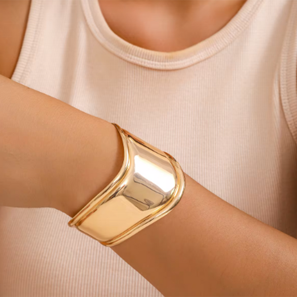 Wide Sculpted Gold Cuff Bracelet