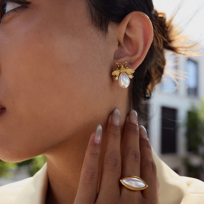 Pearl Bee Stud Earrings