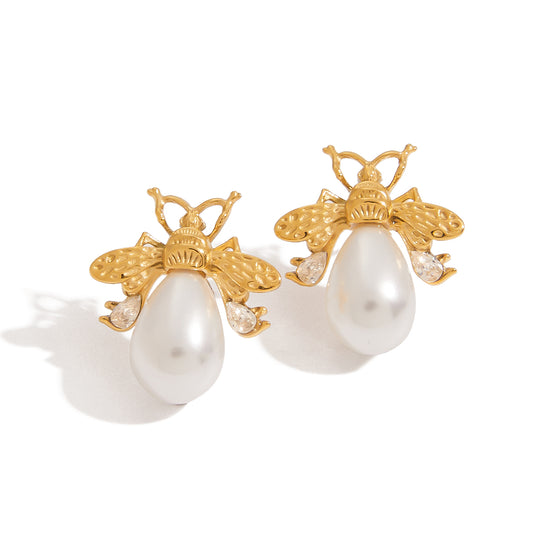Pearl Bee Stud Earrings