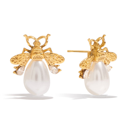 Bee Pearl Statement Stud Earrings