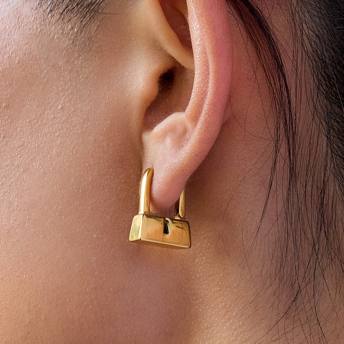 Mini Lock Huggie Earrings