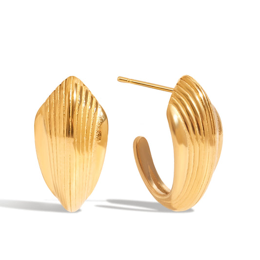 Gold Ripple Huggie Earrings