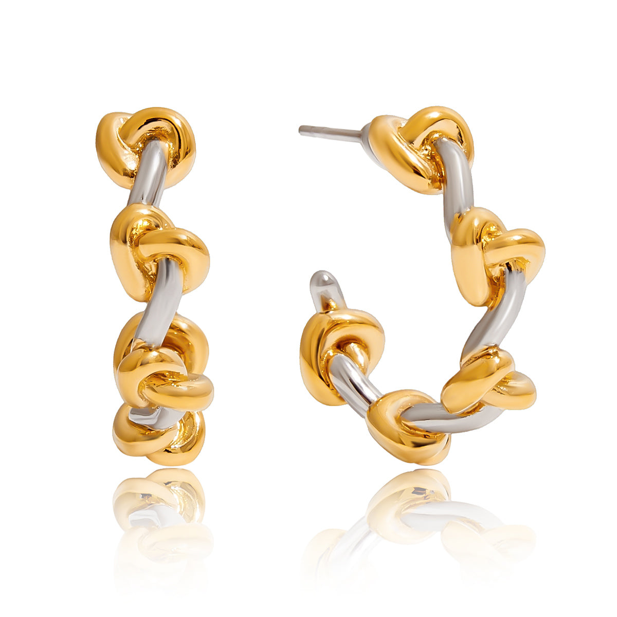 Two‑Tone Knot Hoop Earrings