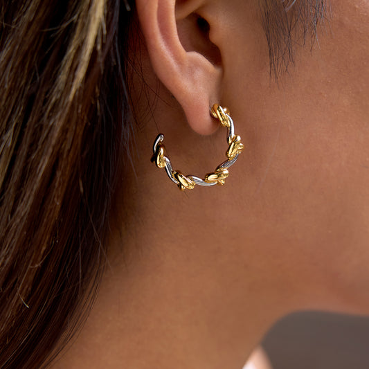Two‑Tone Knot Hoop Earrings