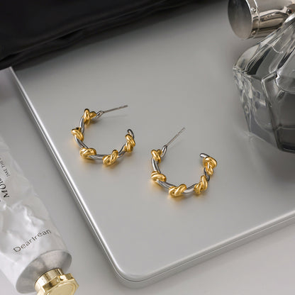 Two‑Tone Knot Hoop Earrings