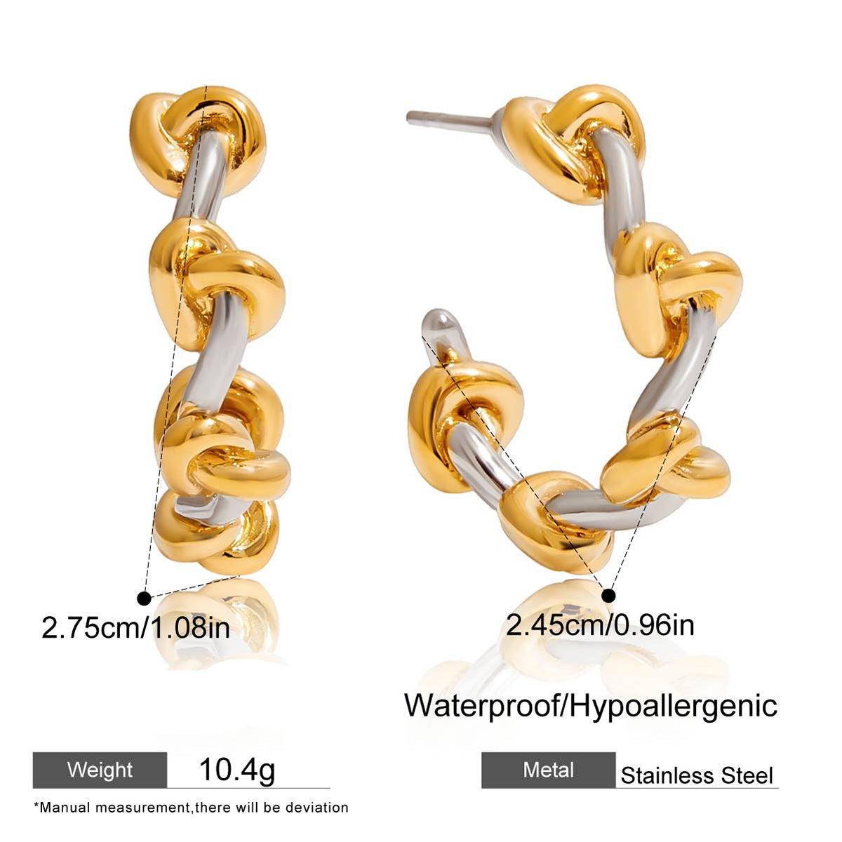 Two‑Tone Knot Hoop Earrings