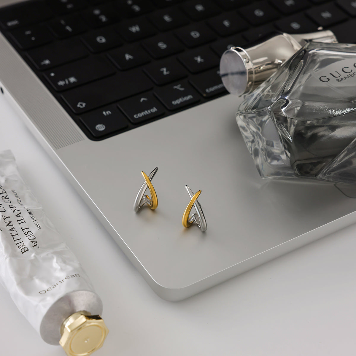 Two‑Tone Abstract Hoop Earrings