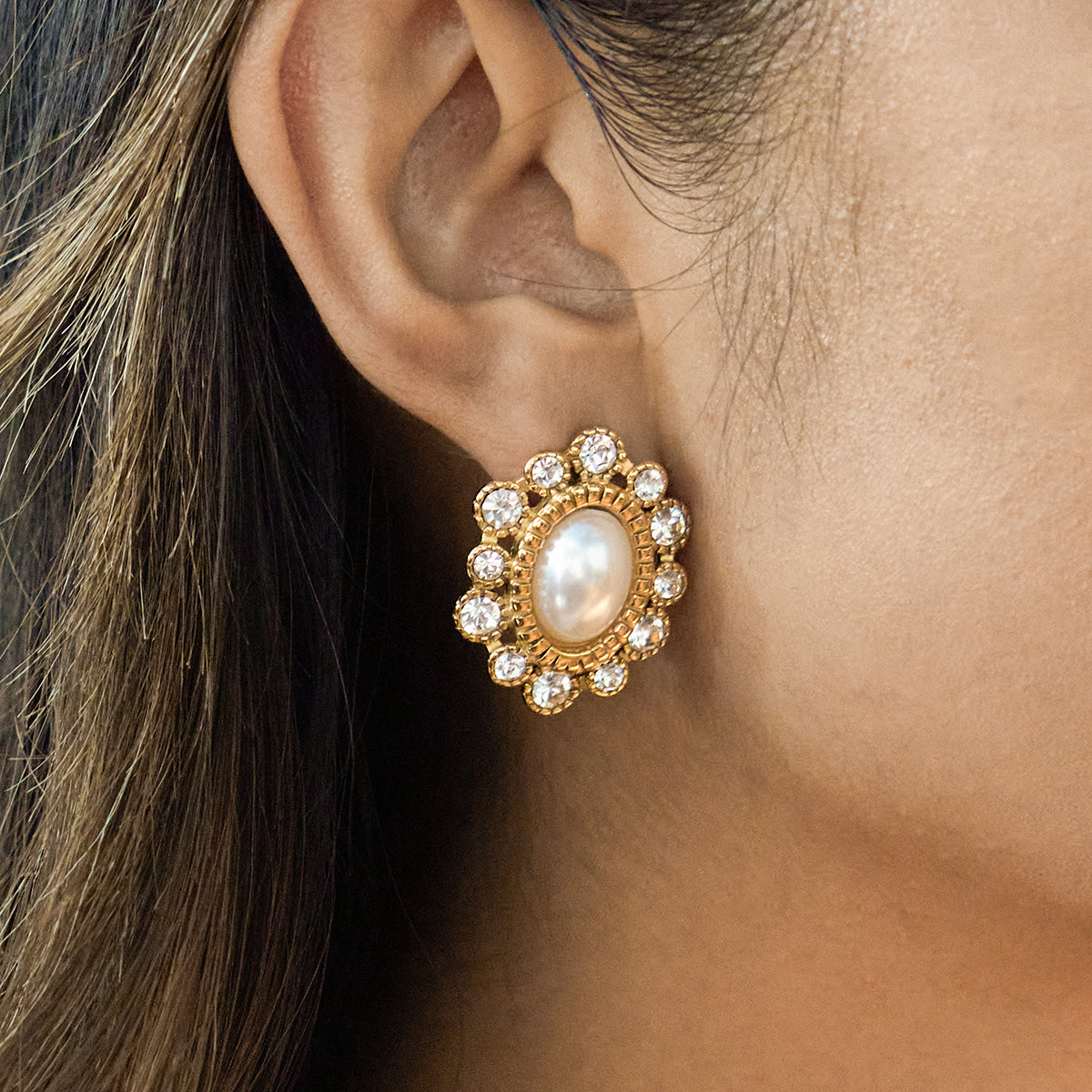 Gilded Aura Crystal Inlay Earrings