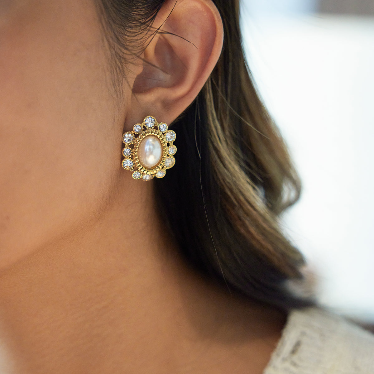 Gilded Aura Crystal Inlay Earrings