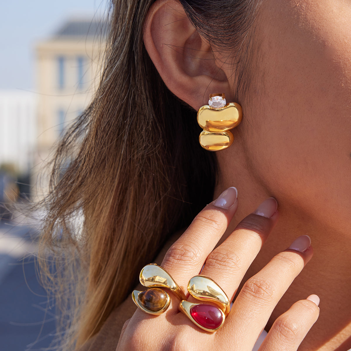 Liquid Gold "Cloud" Gemstone Earrings