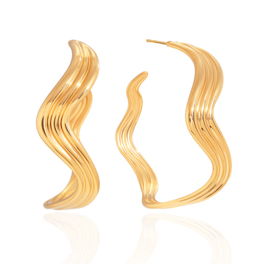Sculpted Wave Gold Stud Earrings