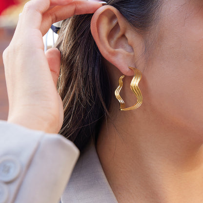 Sculpted Wave Gold Stud Earrings