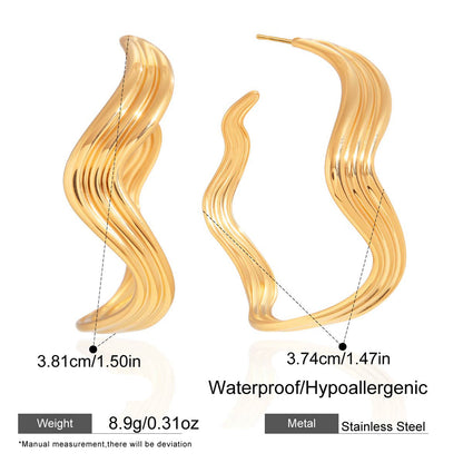 Sculpted Wave Gold Stud Earrings