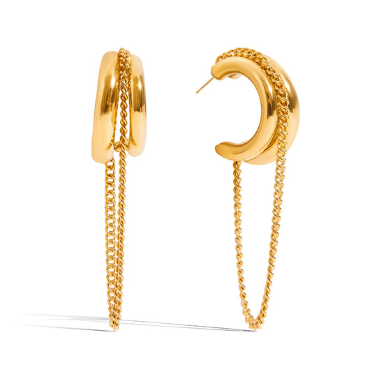 Gold Chain Drop Hoop Earrings