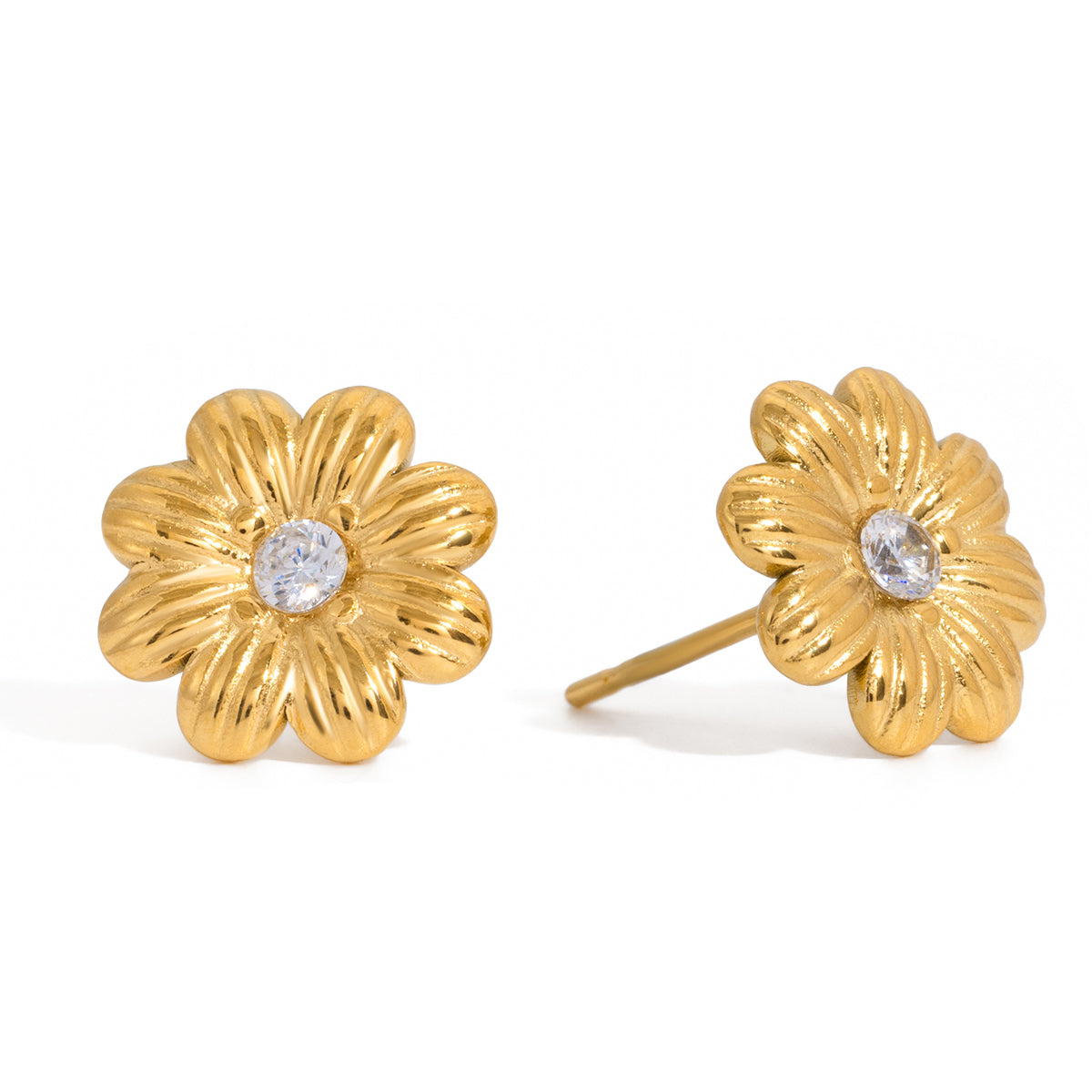 Golden Daisy Sparkle Stud Earrings