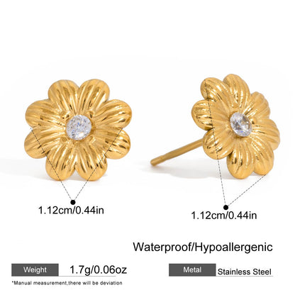 Golden Daisy Sparkle Stud Earrings
