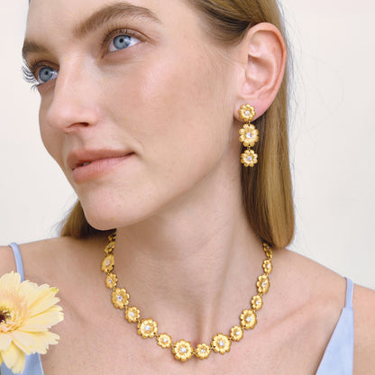 Golden Dahlia Blossom Collar Necklace
