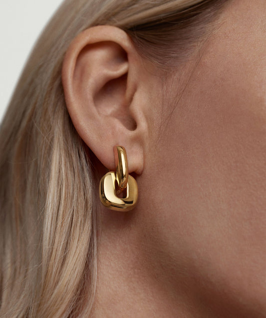 Gold Link Drop Huggie Earrings