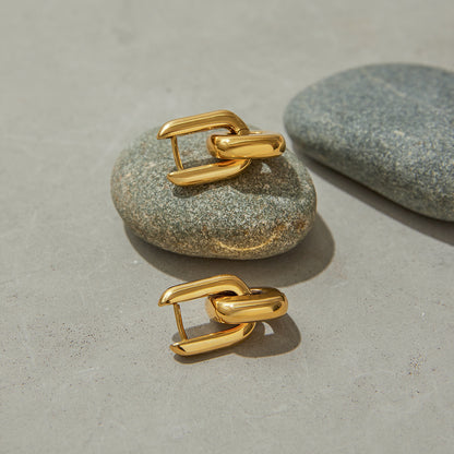 Gold Link Drop Huggie Earrings