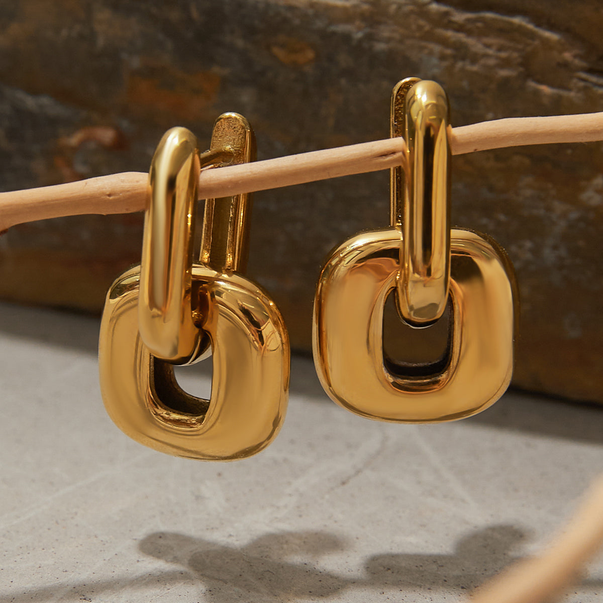 Gold Link Drop Huggie Earrings