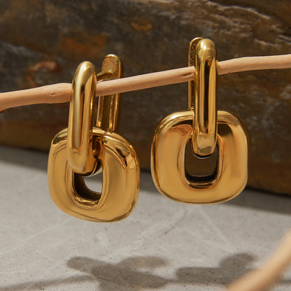 Gold Link Drop Huggie Earrings