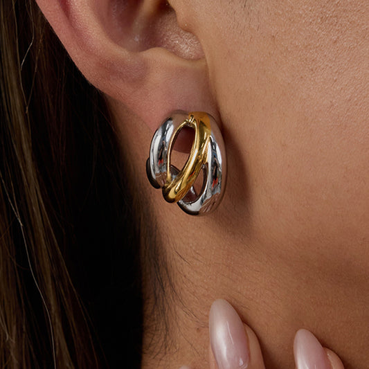 Two-Tone Sculpted Hoop Earrings
