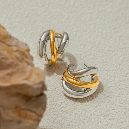 Two-Tone Sculpted Hoop Earrings