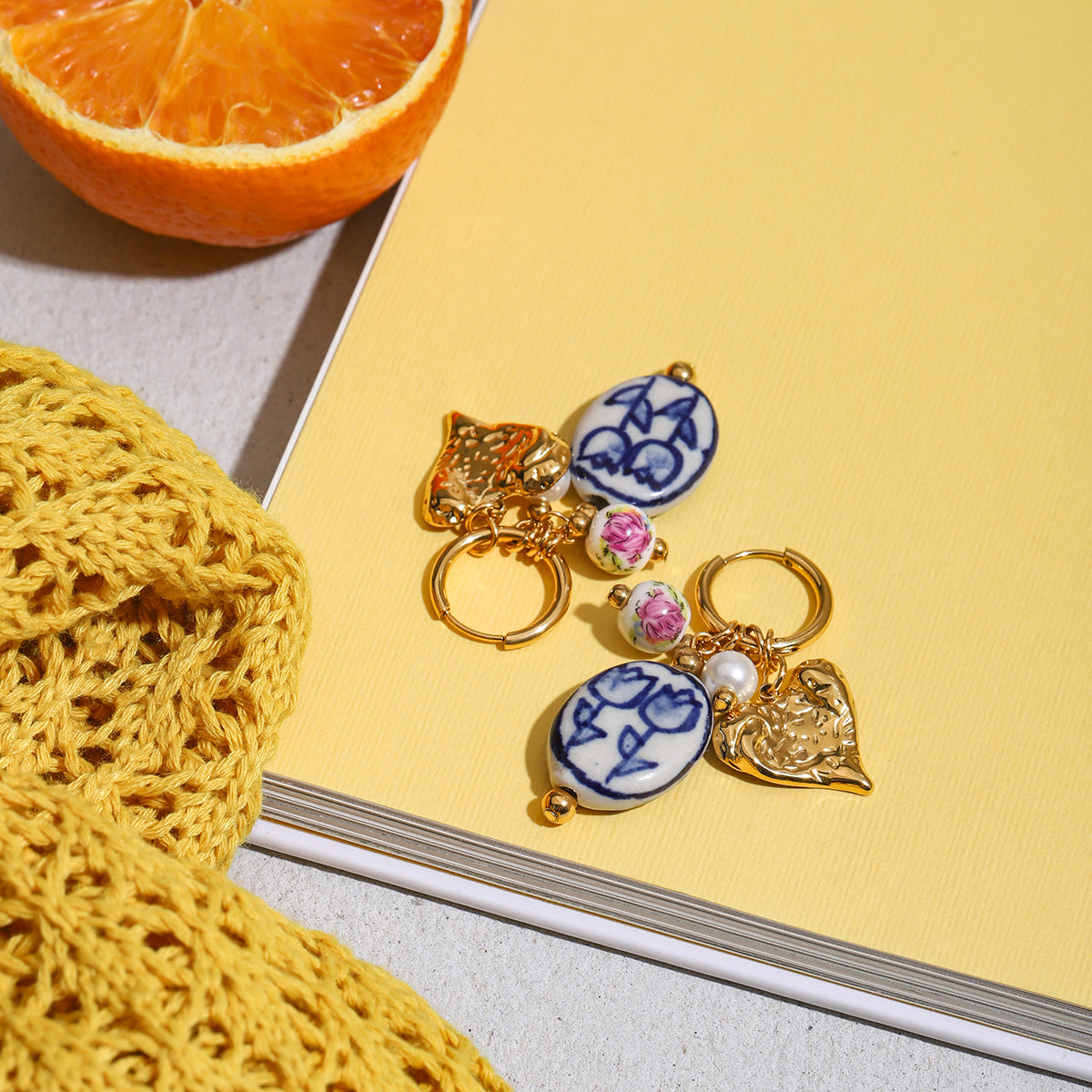 Vintage Porcelain Charm Hoops