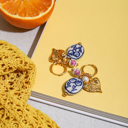 Vintage Porcelain Charm Hoops
