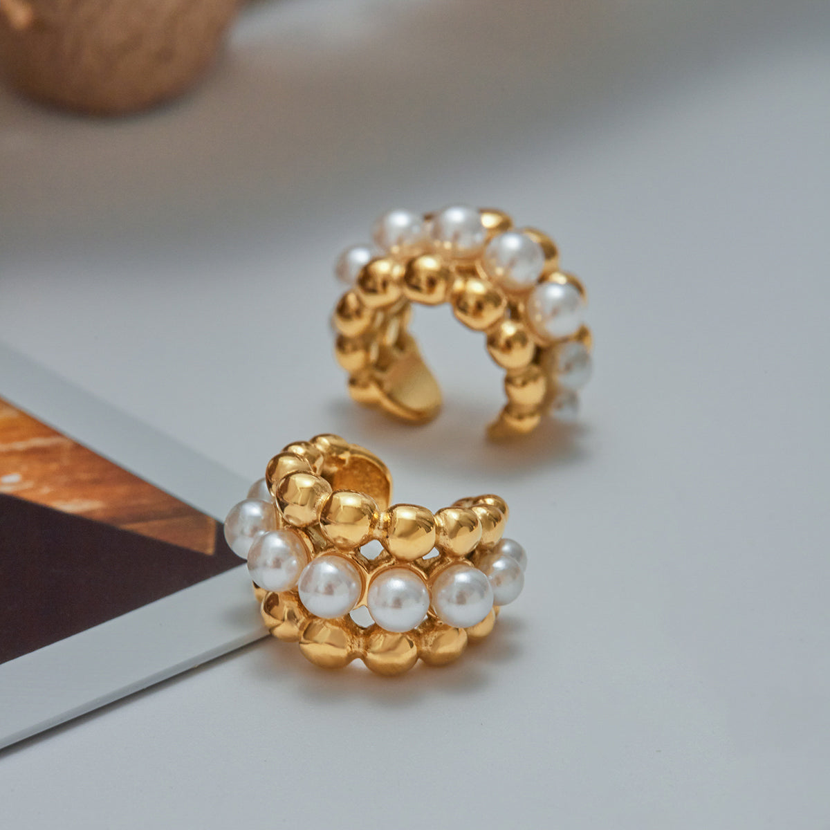 Gold Pearl Bead Earcuffs