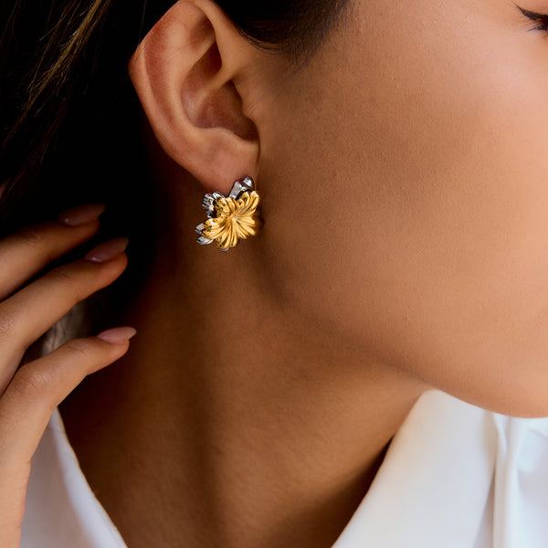 Two‑Tone Clover Stud Earrings