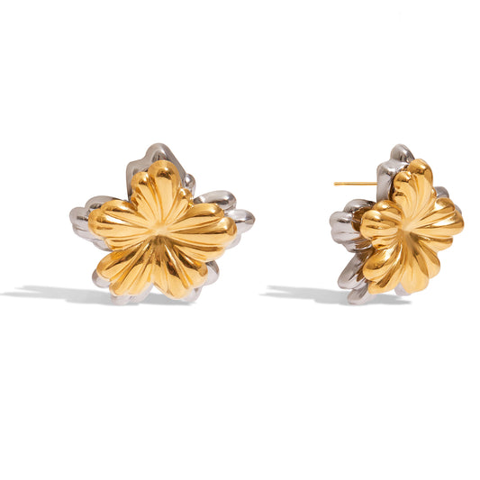 Two‑Tone Clover Stud Earrings