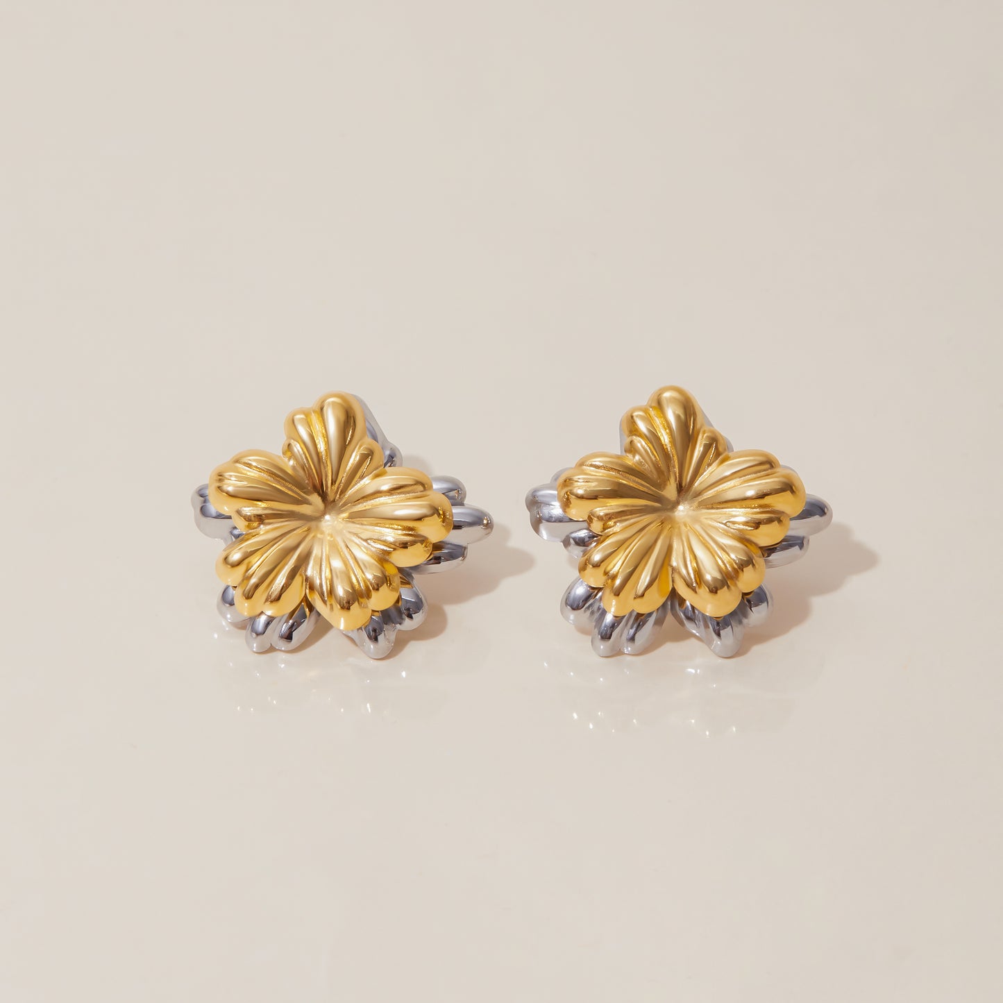 Two‑Tone Clover Stud Earrings