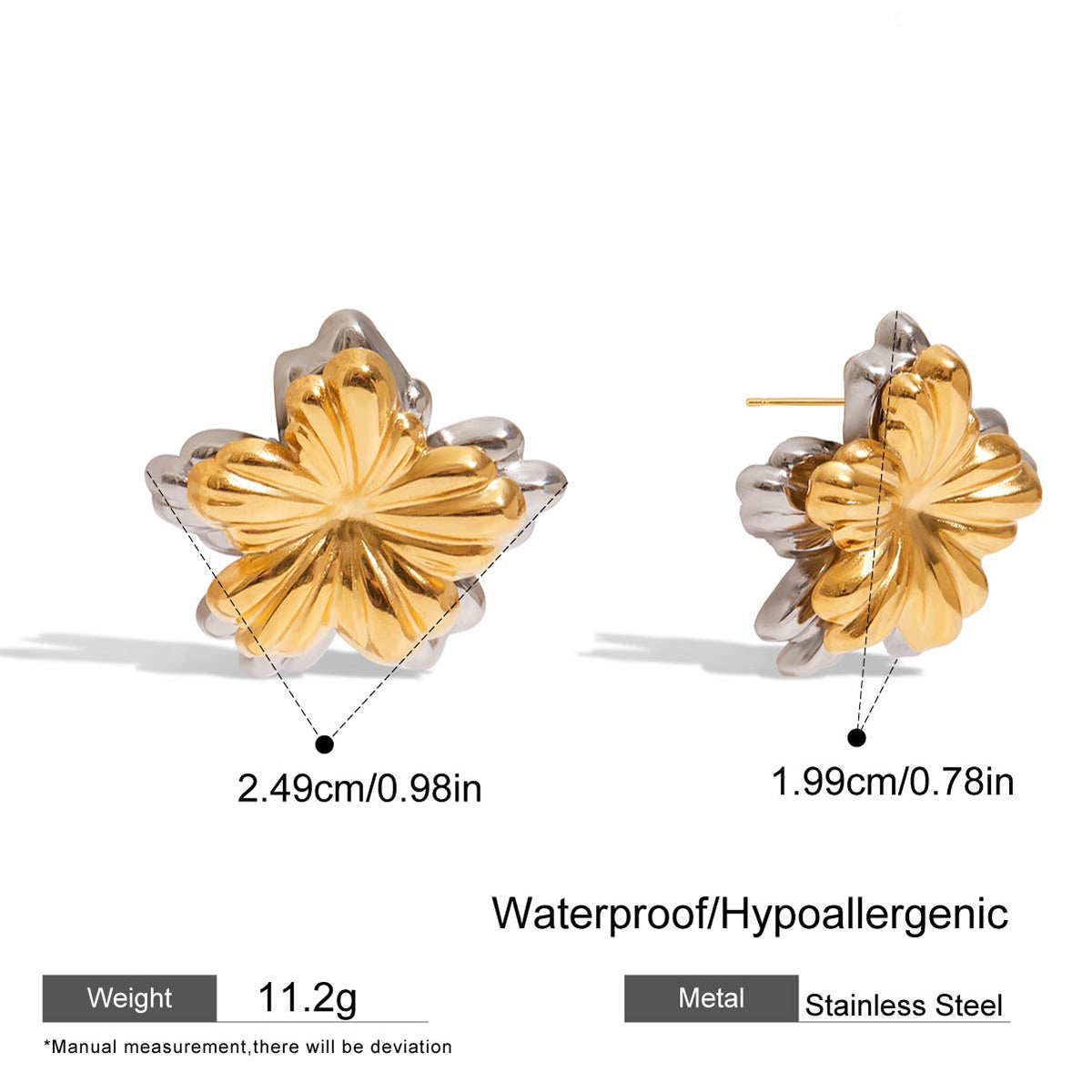 Two‑Tone Clover Stud Earrings