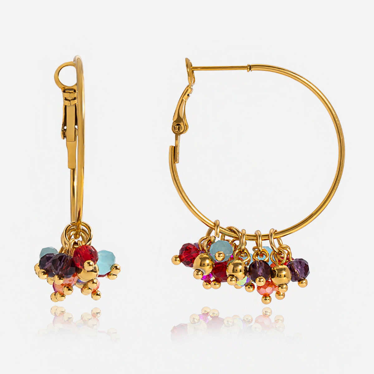 Gold Hoop Earrings with Color Bead Charms