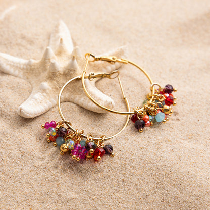 Gold Hoop Earrings with Color Bead Charms