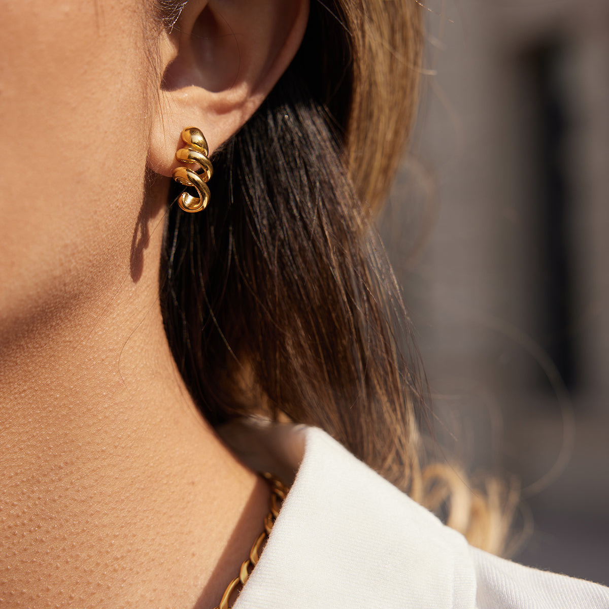 Twisted Sculptural Gold Stud Earrings