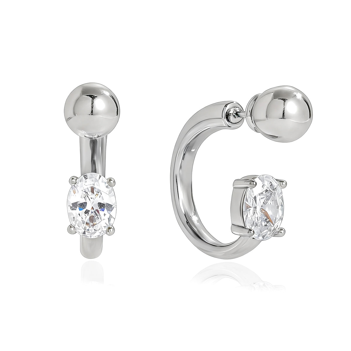 Modern Crystal Huggie Hoop Earrings – Silver