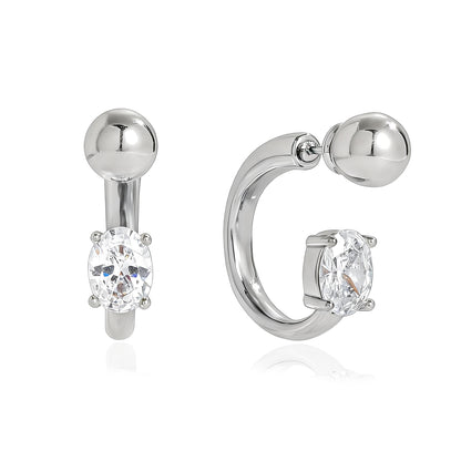 Modern Crystal Huggie Hoop Earrings – Silver